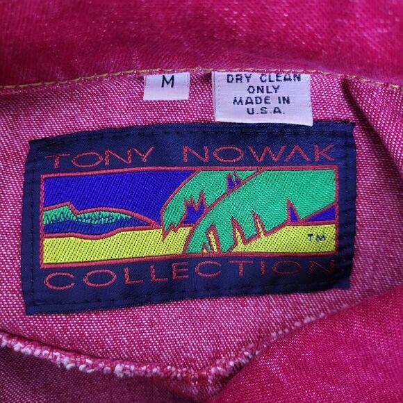 Vintage Tony Nowak Mens Country Star Hollywood Denim Jacket Red Medium Retro - Picture 4 of 6